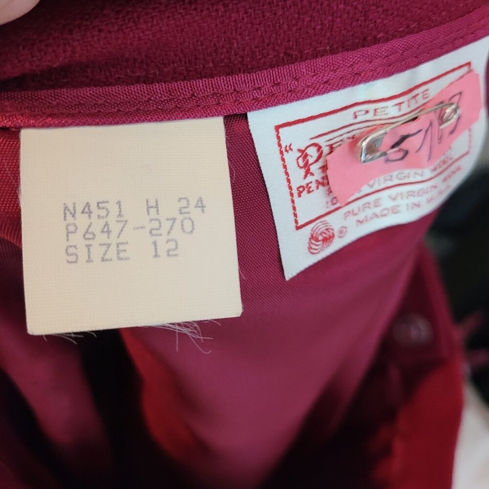 Vintage Pendleton Cranberry Suit Skirt Sz 12 Petite Winter Wool Career Office - Picture 7 of 8